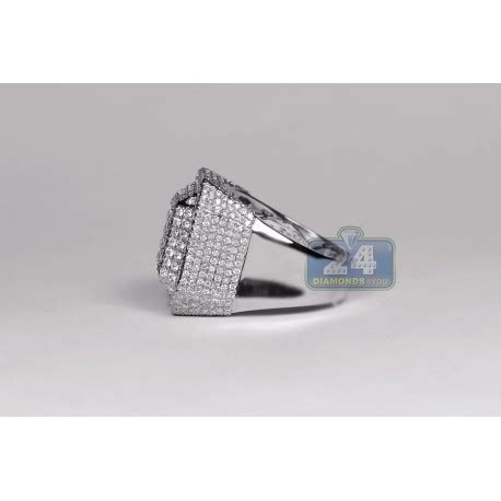 Mens Diamond Square Shape Signet Ring 14K White Gold 3 80ct