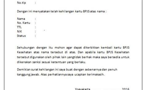 Detail Contoh Surat Pernyataan Kehilangan Kartu Bpjs Kesehatan Koleksi