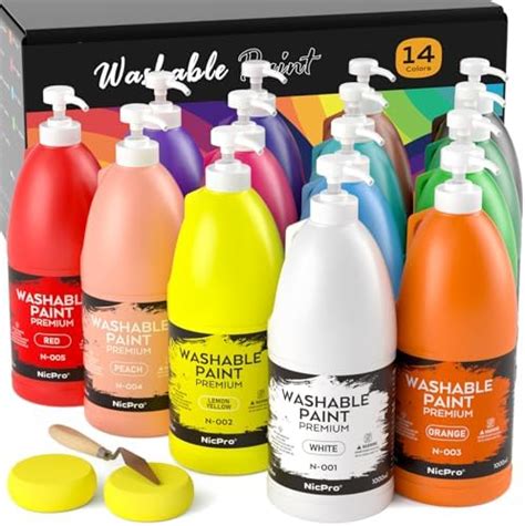 Nicpro 14 Colors Large Washable Paint Set 338 Oz 1000ml Acrylic