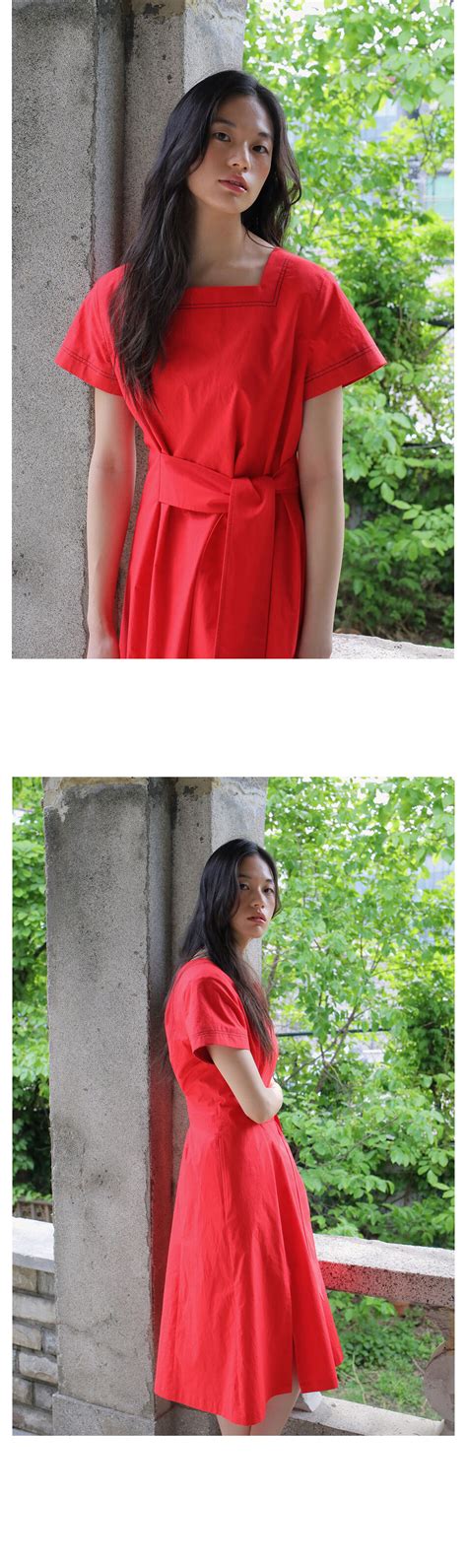 Square Neck Cotton Dress Red 감도 깊은 취향 셀렉트샵 29cm