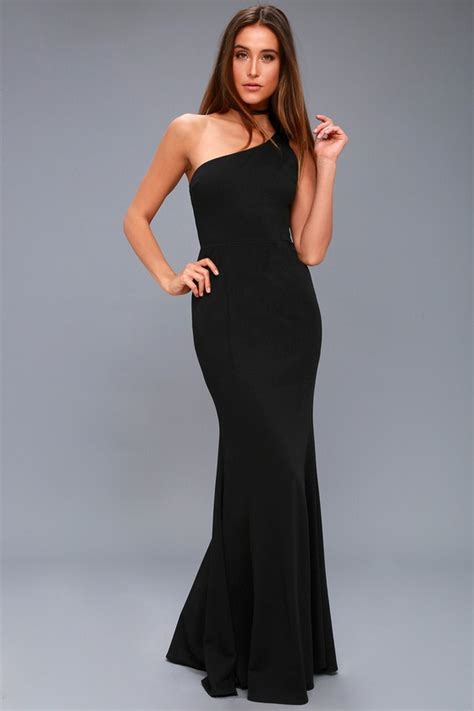 Lovely Black Maxi Dress One Shoulder Dress Lulus