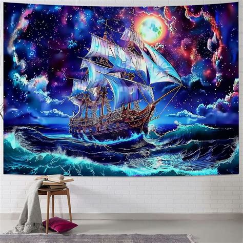 BCIIG Galaxy Tapestry Trippy Planet Tapestry UV Reactive Neon Ocean