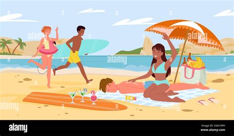 Woman Bikini Walking Couple Stock Vector Images Alamy