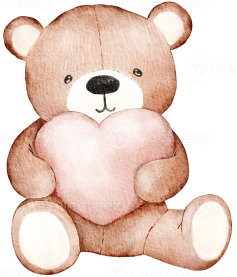 A Watercolor Drawing Of A Teddy Bear Holding A Heart