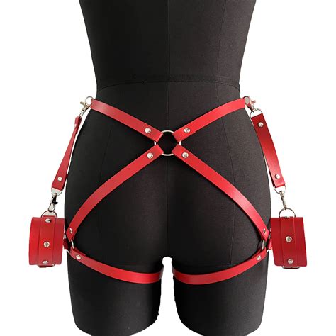 Red Sexy Thigh Garters Belt Leather Harness Women Buttock Bondage