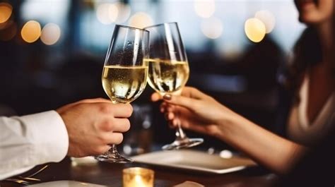 Premium Photo Two People Toasting With Wine Glasses In A Restaurant