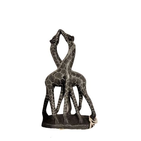 Induna Art Kissing Giraffe Pair In Brown Serpentine Stone African