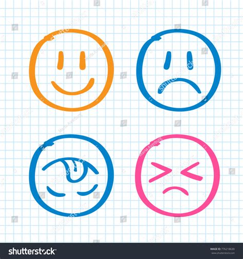 Modern Outline Style Emoji Icons Collection Stock Vector Royalty Free