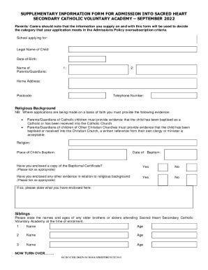 Fillable Online SUPPLEMENTARY INFORMATION FORM FOR ADMISSION INTO