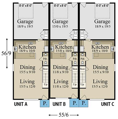 Modern Farmhouse Triplex House Plan With Two 3 Bed Units And One 2 Bed