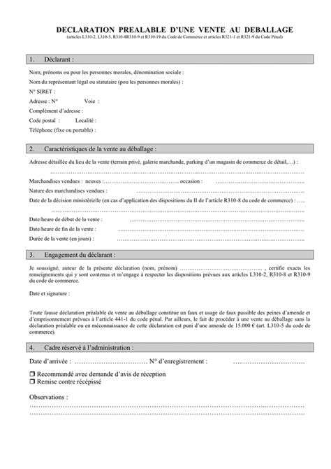 Déclaration préalable d une vente au déballage DOC PDF page 1 sur 1