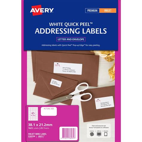 Avery Inkjet Mini Address Labels White 65 UP 25 Sheet Officeworks