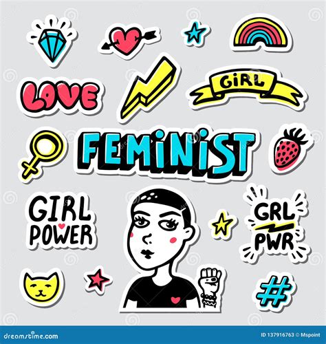 Feminist Sticker Set Feminist Cute Hand Drawing Illustration For Print Brochure Greeting Card