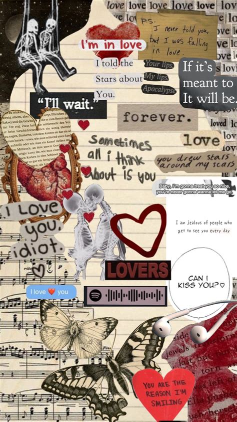 An Altered Collage With Words And Pictures On It Including Hearts