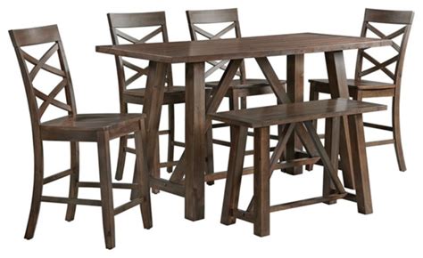 Bowery Hill Farmhouse Wood 6PC Counter Height Dining Set In Cherry