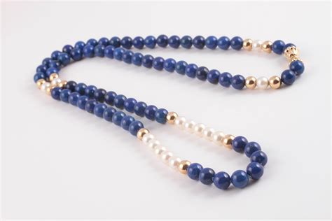 Lapis Lazuli Pearl Gold Necklace At Stdibs Lapis And Pearl Necklace