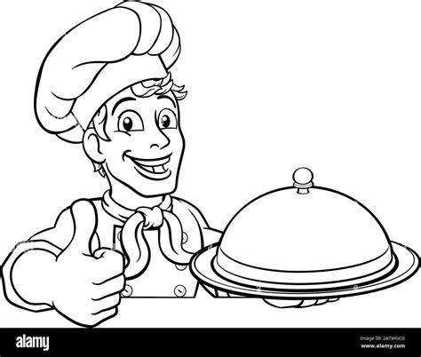 Chef Holding Plate Platter Sign Cartoon Stock Vector Image And Art Alamy