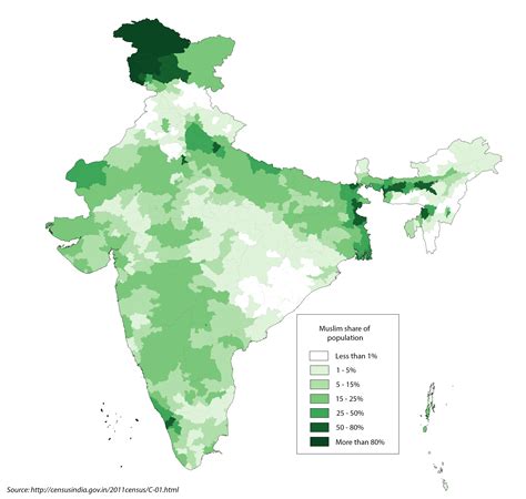 Percentage of Muslims in each district in India [3302x3141] : r/MapPorn