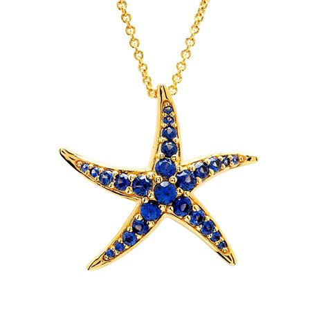 14k Gold Vermeil Blue Lab Grown Sapphire Starfish Necklace — Ocean Jewelry