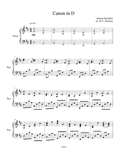 Canon In D Piano Solo Arr B C Dockery By Johann Pachelbel Sheet Music For Piano Solo At