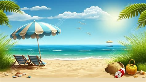 Summer Seaside Palm Tree Vacation Cottage Powerpoint Background For