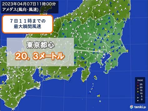 東京都心で最大瞬間風速20メートル超 関東は帰宅時間に強風ピーク気象予報士 日直主任 2023年04月07日 日本気象協会 Tenkijp