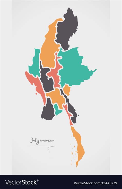 Myanmar Map With States And Modern Round Shapes Vector Image