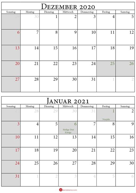 Kalender Dezember Januar Hochformat Calendar Words