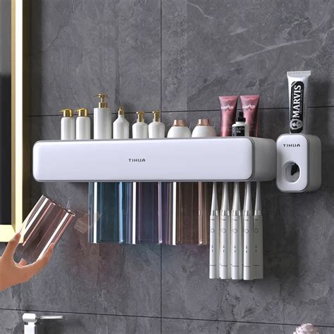 Cmxio Magnetic Toothbrush Holder Wall Mounted Storage Rack Automatic