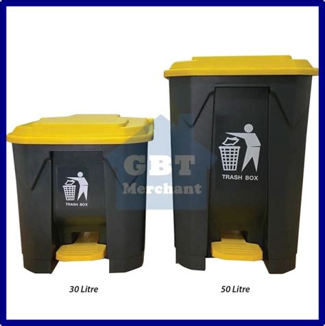 30L 50L Black Yellow Plastic Dustbin With Pedal Kitchen Dustbin