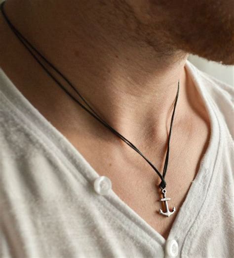 Anchor Necklace For Men Men S Anchor Necklace With Black Cord Silver