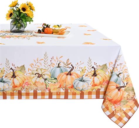 Sevenstars Fall Thanksgiving Tablecloth Pumpkin Leaves Table Cloth