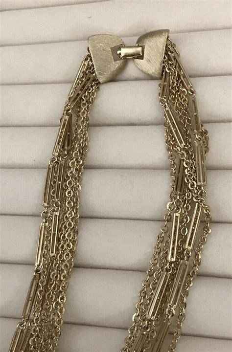 Vintage Kramer Gold Tone Multi Strand Chain Necklace Gem