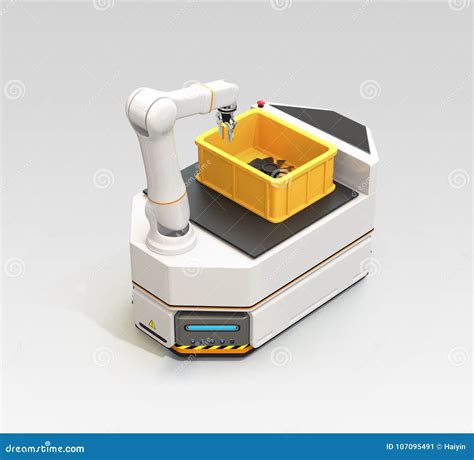 AGV With Robotic Arm On Gray Background Stock Photo CartoonDealer