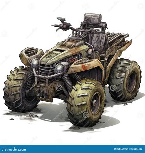 Post-apocalyptic Atv: Realistic Fantasy Artwork with Guns Stock ...