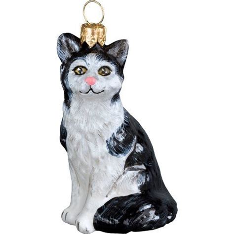 American Shorthair Black And White Cat Blown Glass Polish Christmas Ornament Polish Christmas