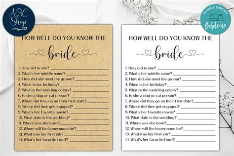 Printable How Well Do You Know The Bride Bridal Shower Game Diy Bobotemp