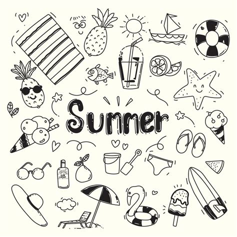 Doodles Summer Icon Set Hand Drawing Vector Illustration Holiday