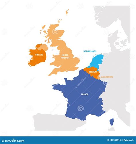 West Europe Region. Map of Countries in Western Europe Stock Vector - Illustration of gray ...