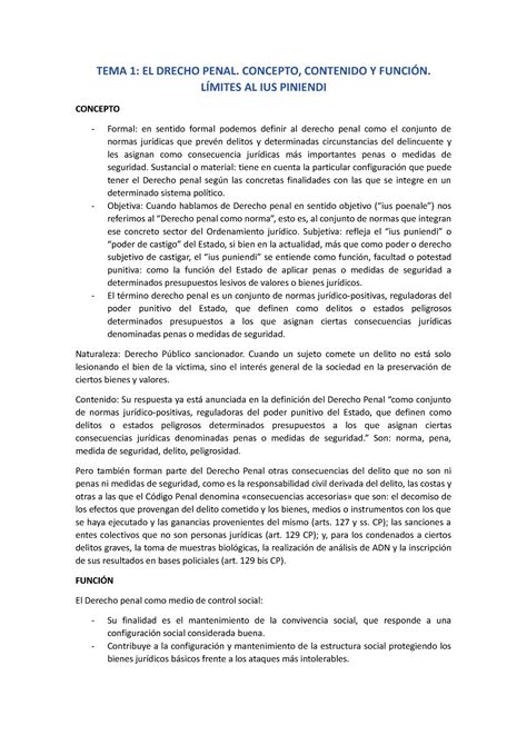 TEMA 1 Apuntes Derecho Penal TEMA 1 EL DRECHO PENAL CONCEPTO