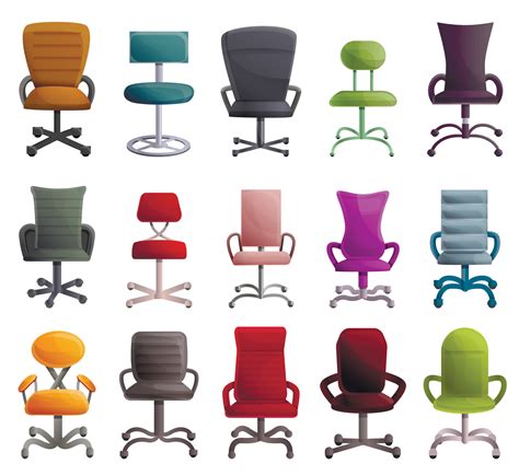 Desk Chair Icons Set Cartoon Style Vector Art At Vecteezy