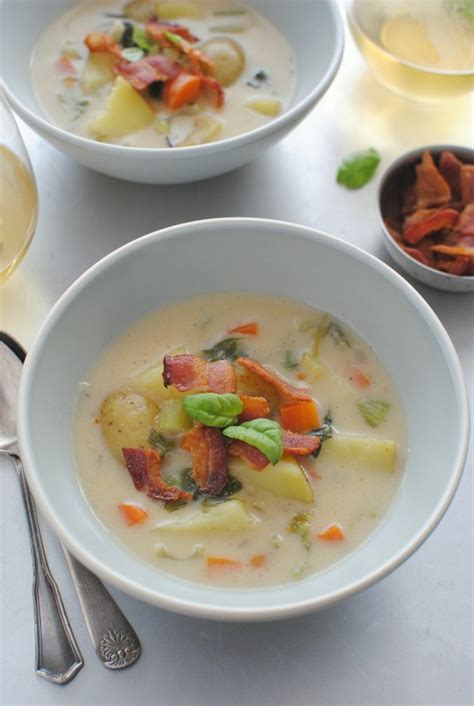 Creamy Potato Soup With Bacon And Basil Bev Cooks