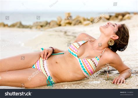 Bikini Girl Lying On Sandy Beach Stock Photo Shutterstock