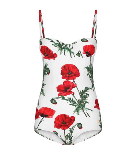 Womens Dolce And Gabbana Multi Poppy Print Balconette Swimsuit Harrods Uk