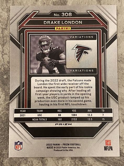 2022 Panini Prizm Drake London Variation No Huddle Prizm Rookie RC 308