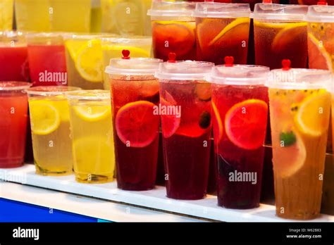 Various Fruit Juices On A Food Market Stall Stock Photo Alamy