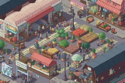 Premium AI Image | Pixel art of bustling morning market Beautiful ...