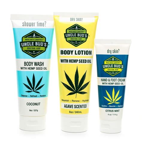 1x Hemp Body Wash 1x Hemp Body Lotion 1x Hemp Hand And Foot Cream Uncle Bud’s Hemp