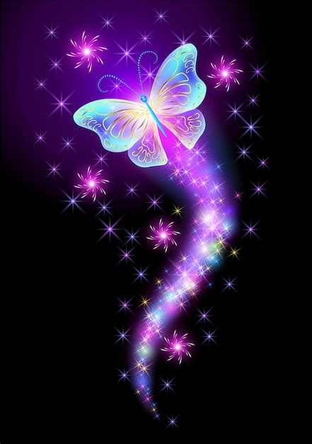 Mariposa Voladora Con Rastro Brillante Y Brillante Y Estrellas