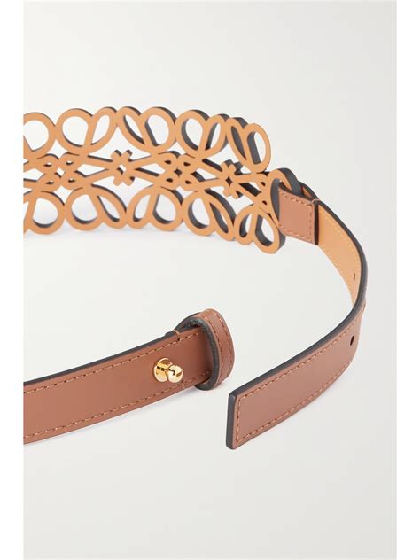 Loewe Anagram Laser Cut Leather Belt In Brown Modesens